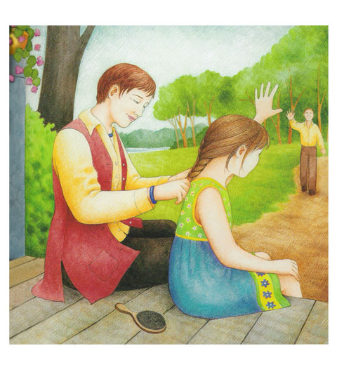 braiding hair before the wedding - illustration from Mom and Mum are getting Married!