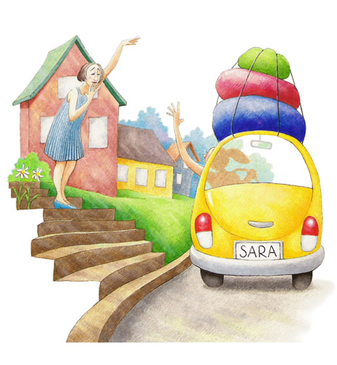 Sara in her car - illustration from Hush