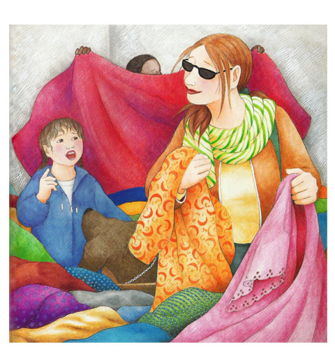 in the second hand store - illustration from Rainbows in the Dark