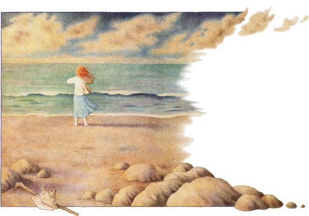 girl standing on a beach - illustration from Winning the Girl of the Sea